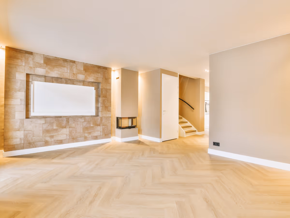 Finished basement laminate flooring installed during renovation