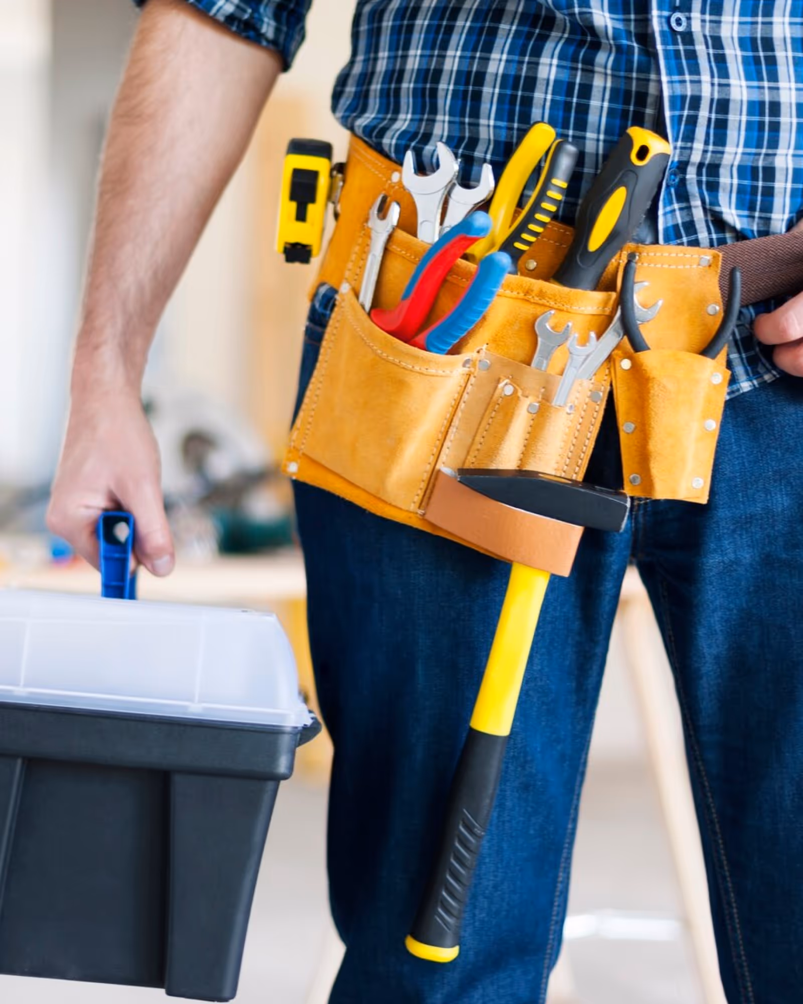 Handyman tool belt and toolbox for home repairs and general maintenance