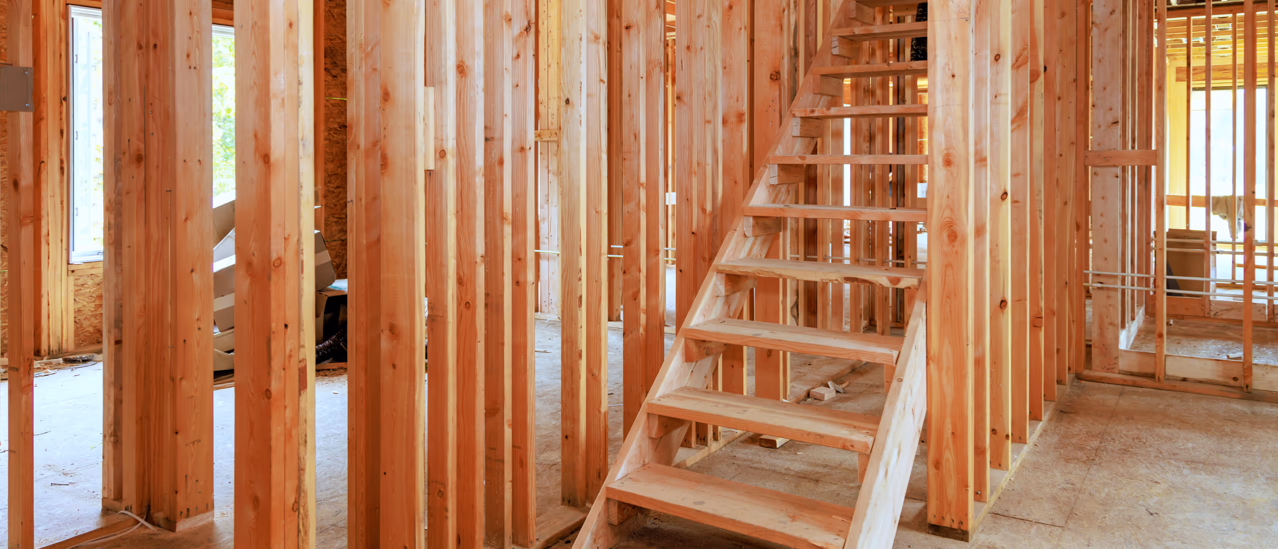 Basement framing structure around staircase during renovation