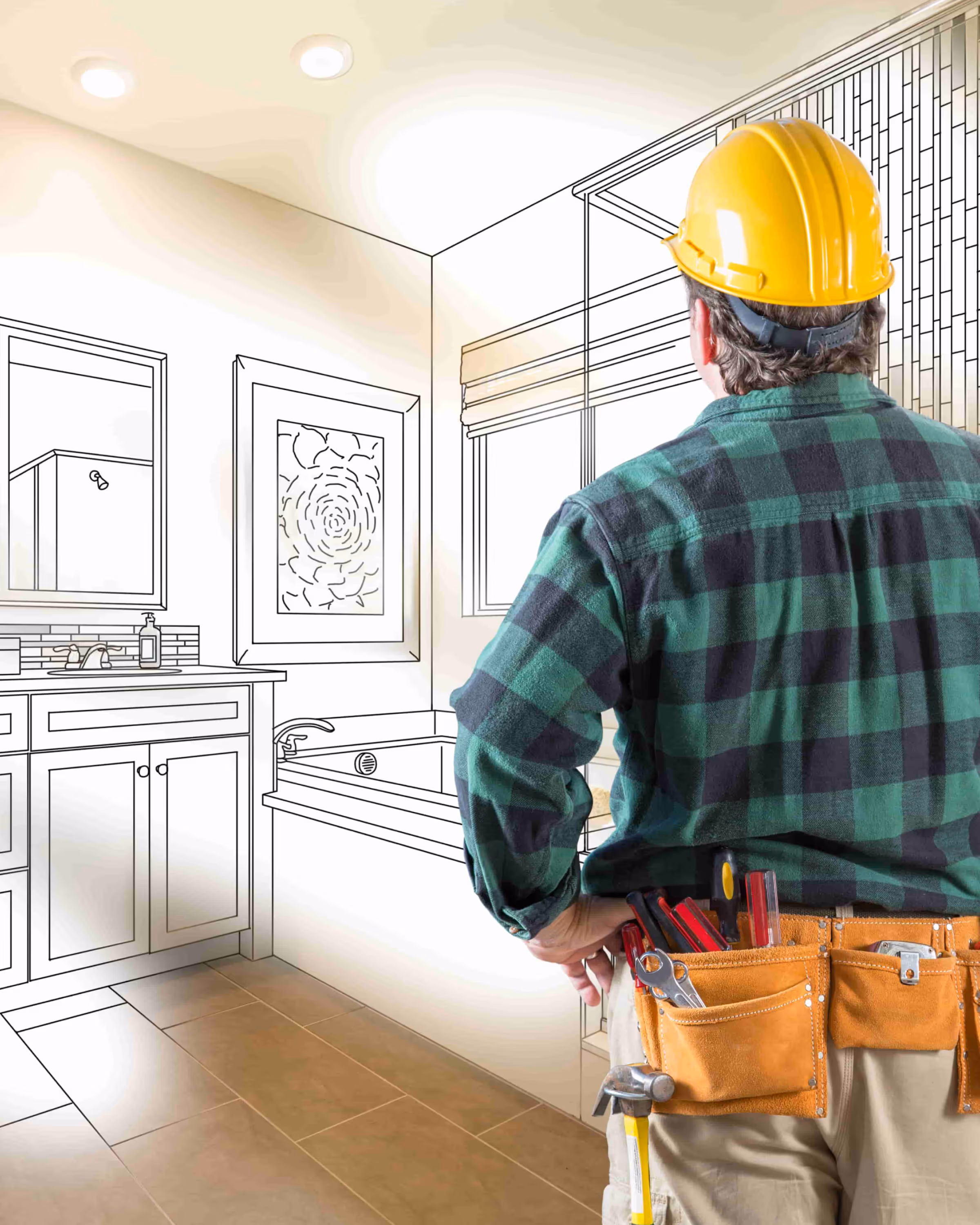 Contractor reviewing a bathroom renovation plan for handyman services in Durham Region