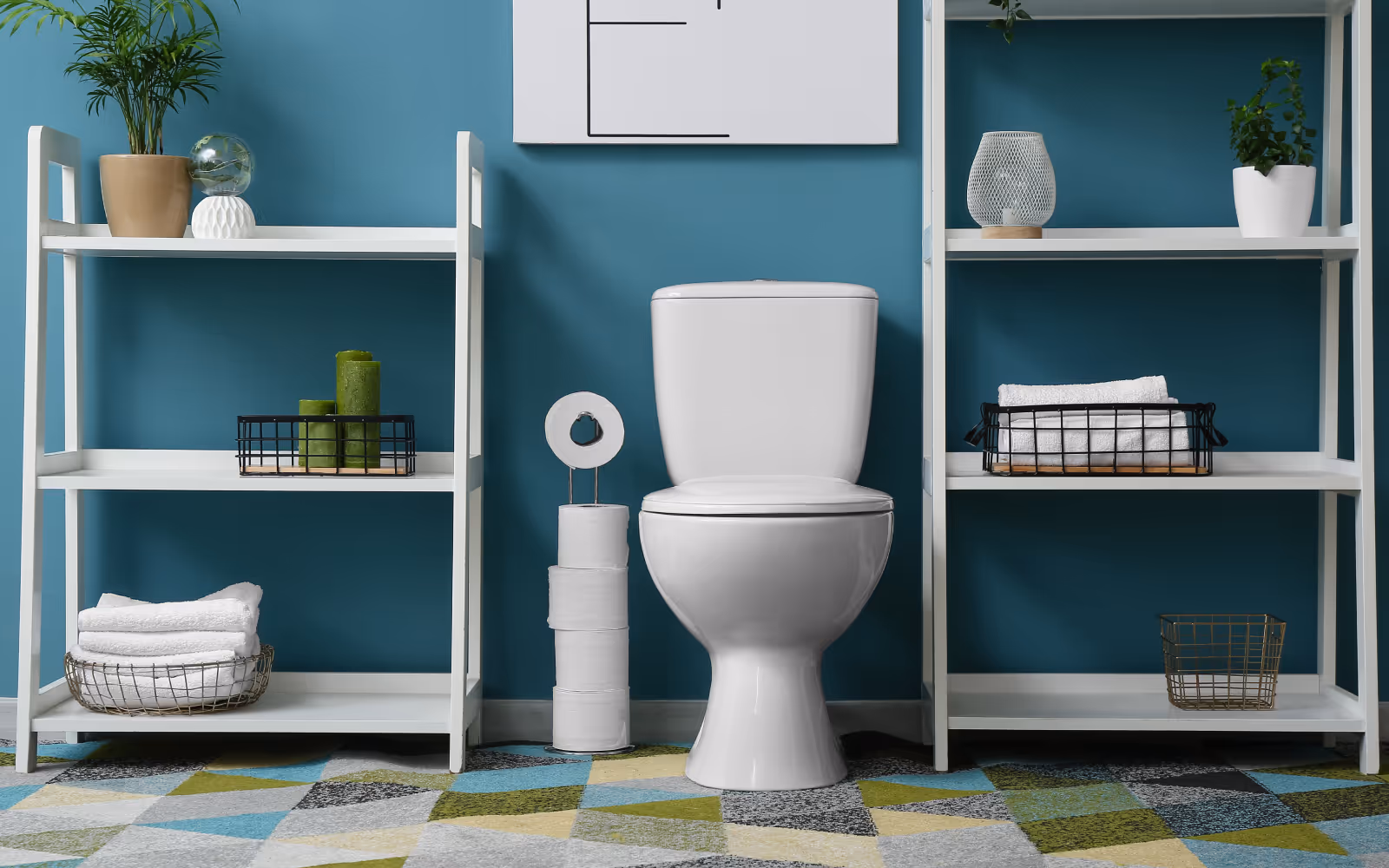 Bathroom handyman services: repairs and updates around a toilet and storage shelving