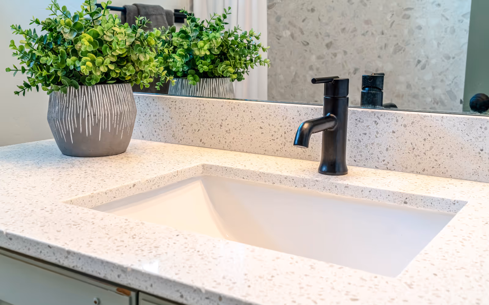 Sink and faucet installation: modern vanity with matte black bathroom faucet