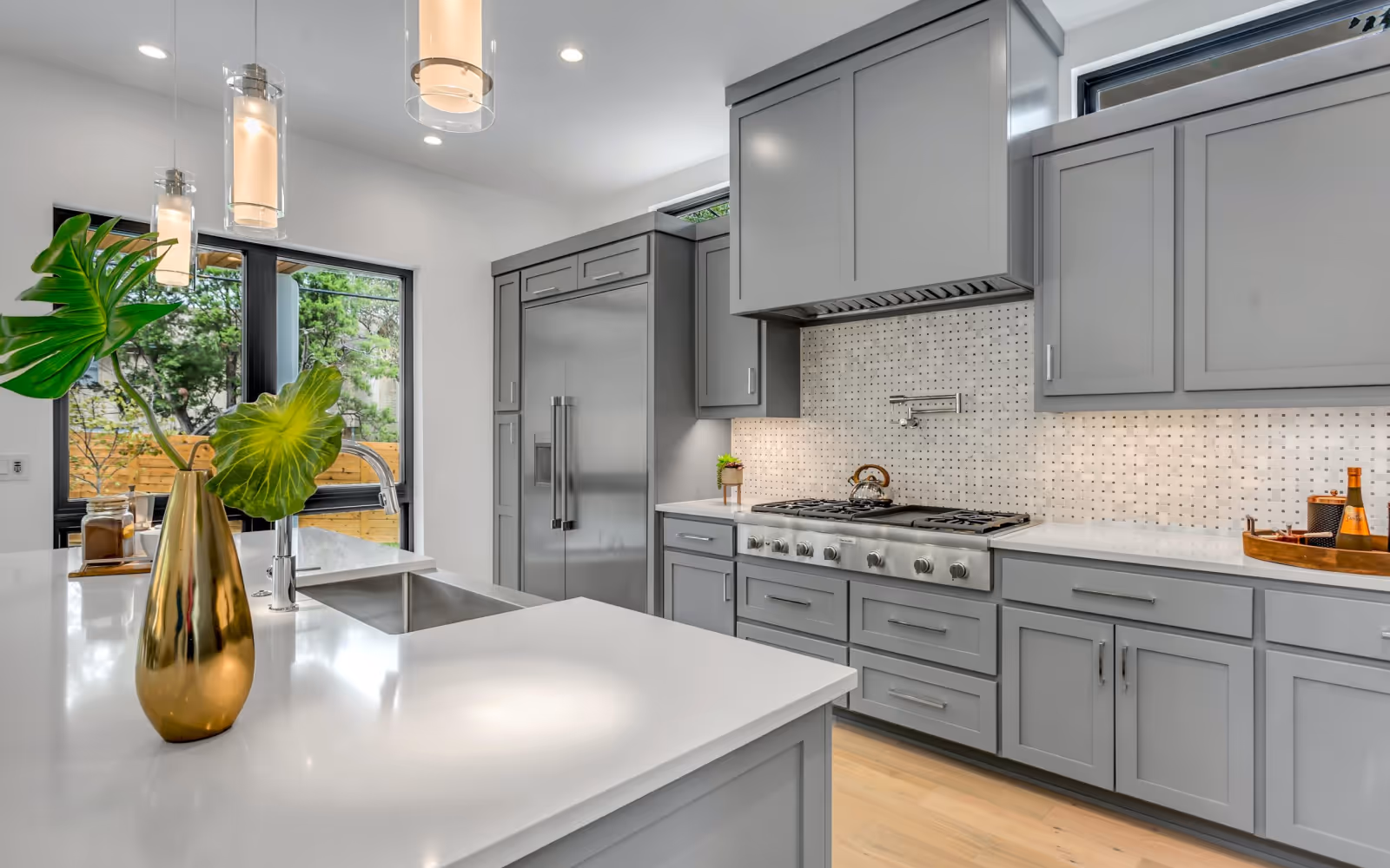 Kitchen wall and cabinet painting with durable finish application
